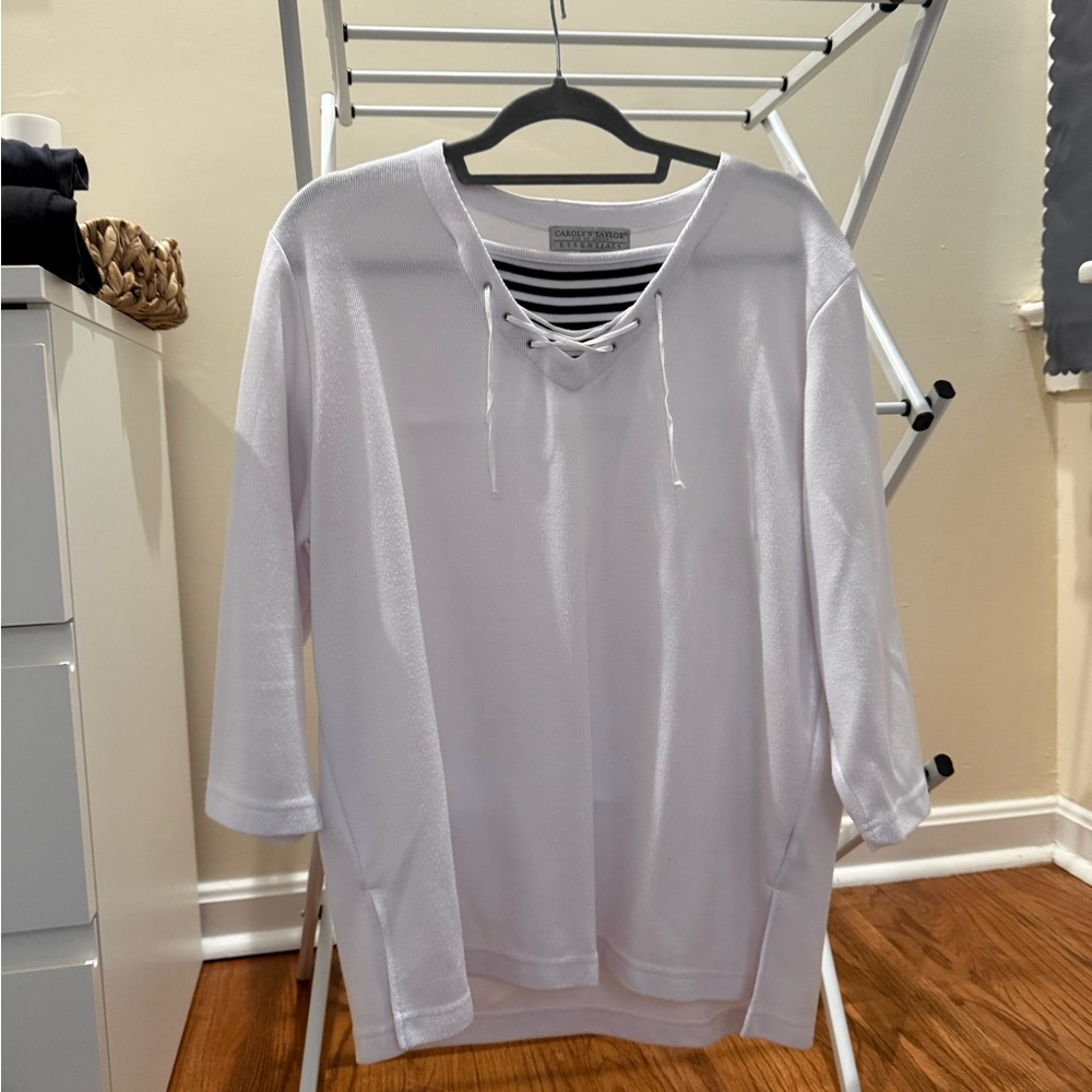 Carolyn Taylor White Lace-Up Sweatshirt
